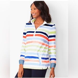 T by Talbots Painterly-Stripe Pullover Women's Half-zip style Top Medium